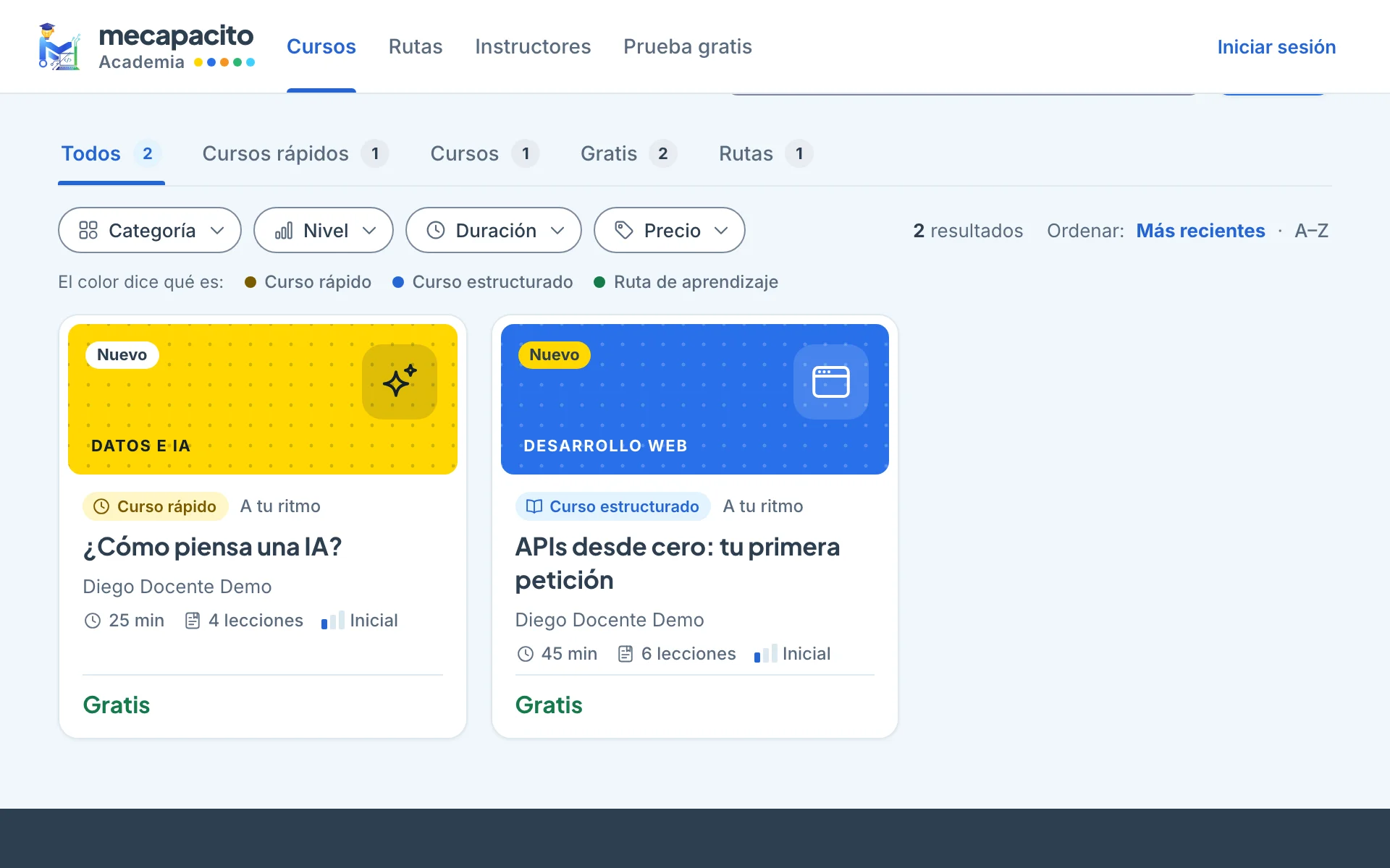 Catálogo de cursos