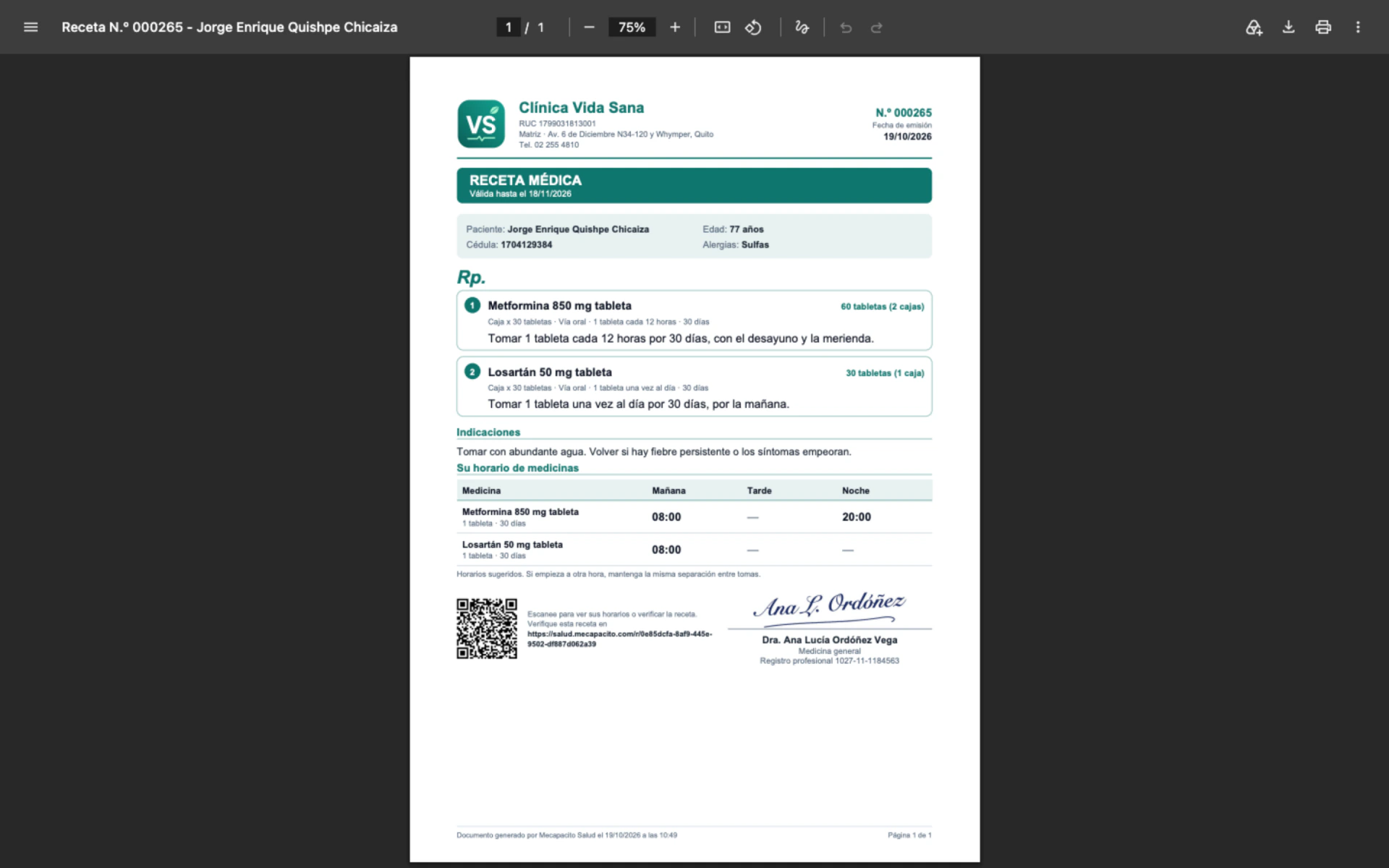 Receta en PDF